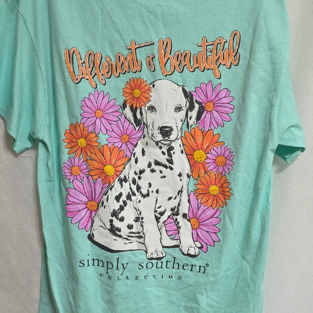 Simply Southern Mint Green Dalmatian Dog Design "Different is Beautiful" Shirt M - Picture 6 of 10